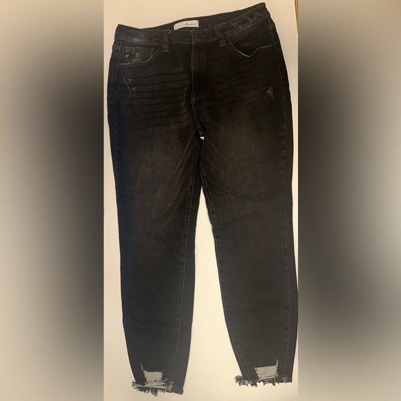 KanCan Denim - KanCan Jeans Womens Size 15 Skinny Ankle Distress Black Jeans Sz 31/27 High Rise